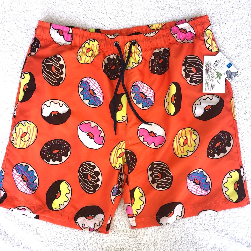 US Surf Club swim shorts donut print NWT men’s XL orange trunks cruise vacation